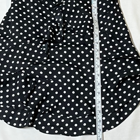Black White Polka Dot Mini Sundress Women's Size 10 Ruffles Tie Up Back Summer - Picture 6 of 8